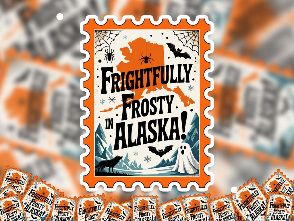 Alaska Stamp Halloween Sticker, Spooky USA Kiss-Cut Vinyl, Waterproof Decal, United States Travel