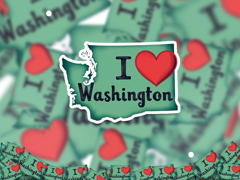 I love Washington Sticker, Vintage US States Vinyl Decal, Waterproof Decal, Retro Travel Collection