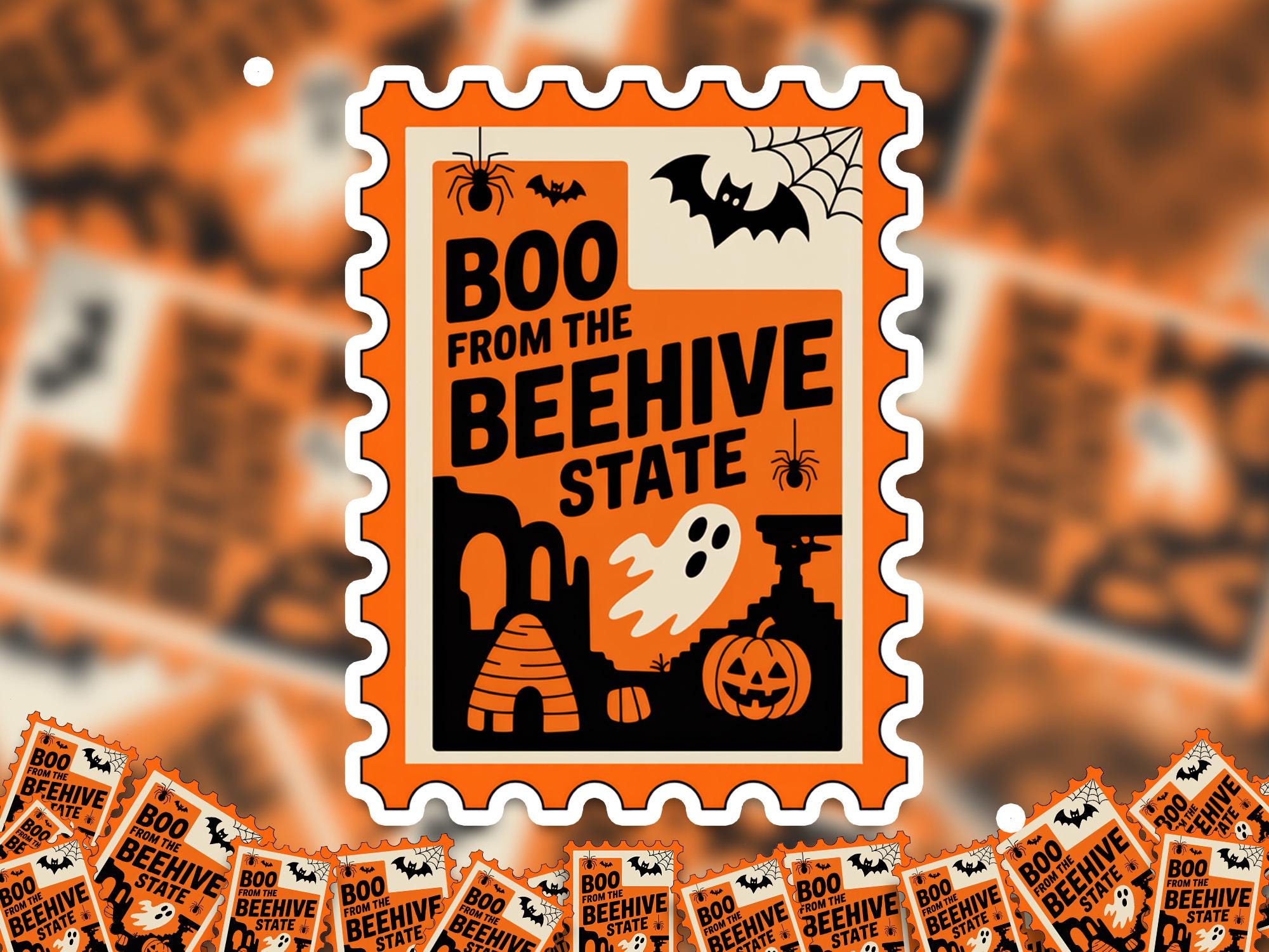 Utah Stamp Halloween Sticker, Spooky USA Kiss-Cut Vinyl, Waterproof Decal, United States Travel