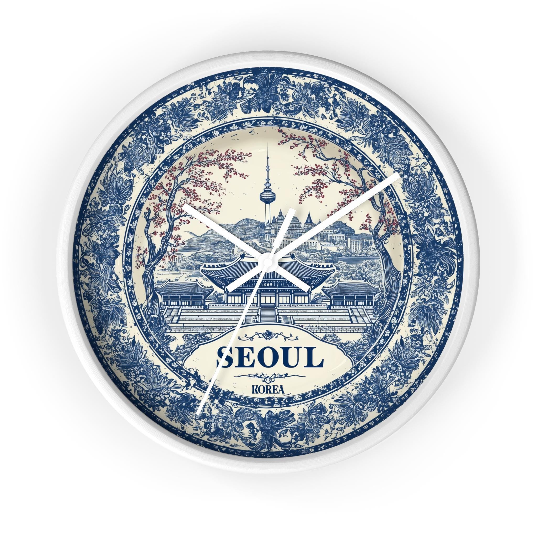 Seoul South Korea Wall Clock, Delf style Home Decor, Vintage City Travel Keepsake Art