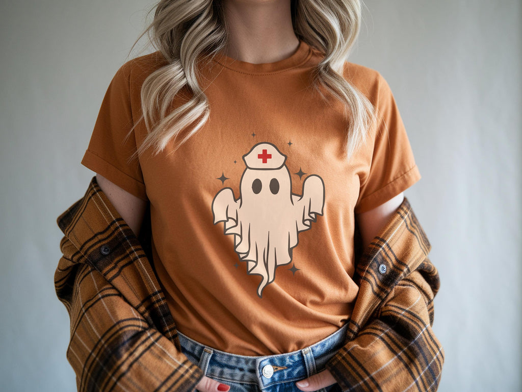 Cute Ghost Halloween Nurse Sweatshirt with Nurse Hat, Simple Medical Fall Design, Spooky Season Gift for Healthcare Staff