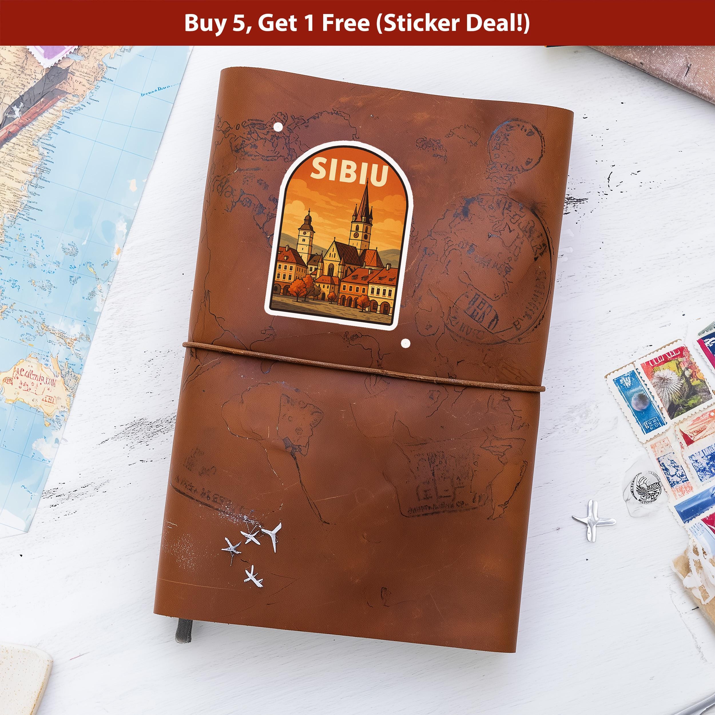 Sibiu Romania Sticker, Vintage City Vinyl Decal, Retro Travel Lover Collection, Journal Scrapbook