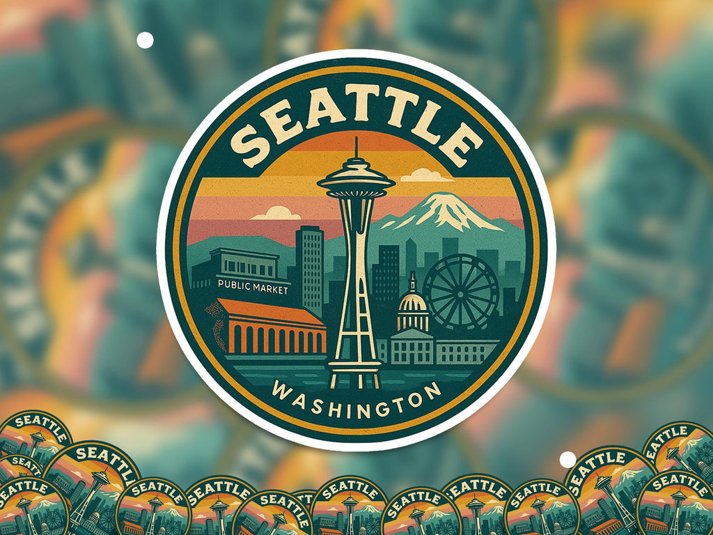 Seattle Washington Kiss-Cut Vinyl, Waterproof Decal, US Retro Travel Lover Collection