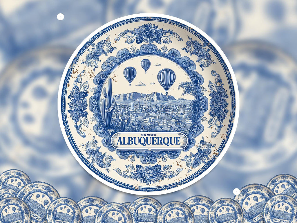 Albuquerque New Mexico Sticker Vintage Delft style, Delftware Decal Waterproof Vinyl, Blue City Travel