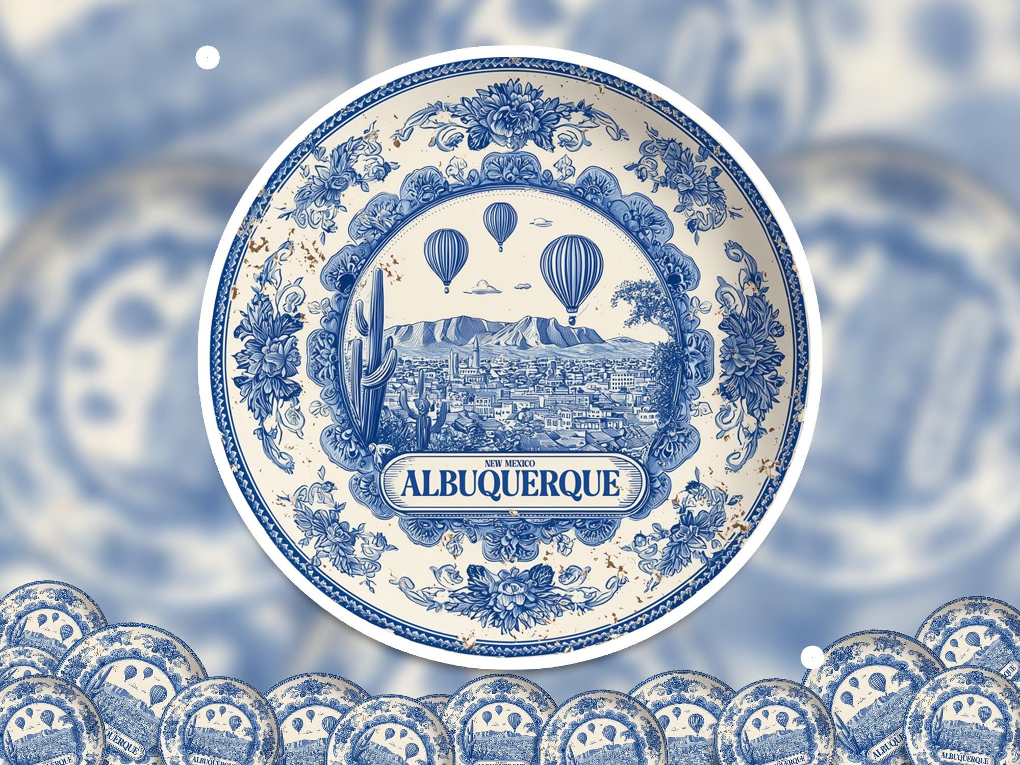 Albuquerque New Mexico Sticker Vintage Delft style, Delftware Decal Waterproof Vinyl, Blue City Travel