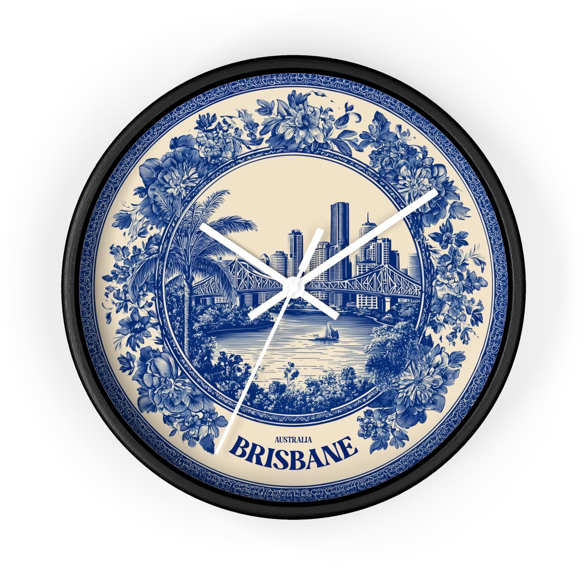 Brisbane Australia Wall Clock, Delf style Home Decor, Vintage City Travel Keepsake Art