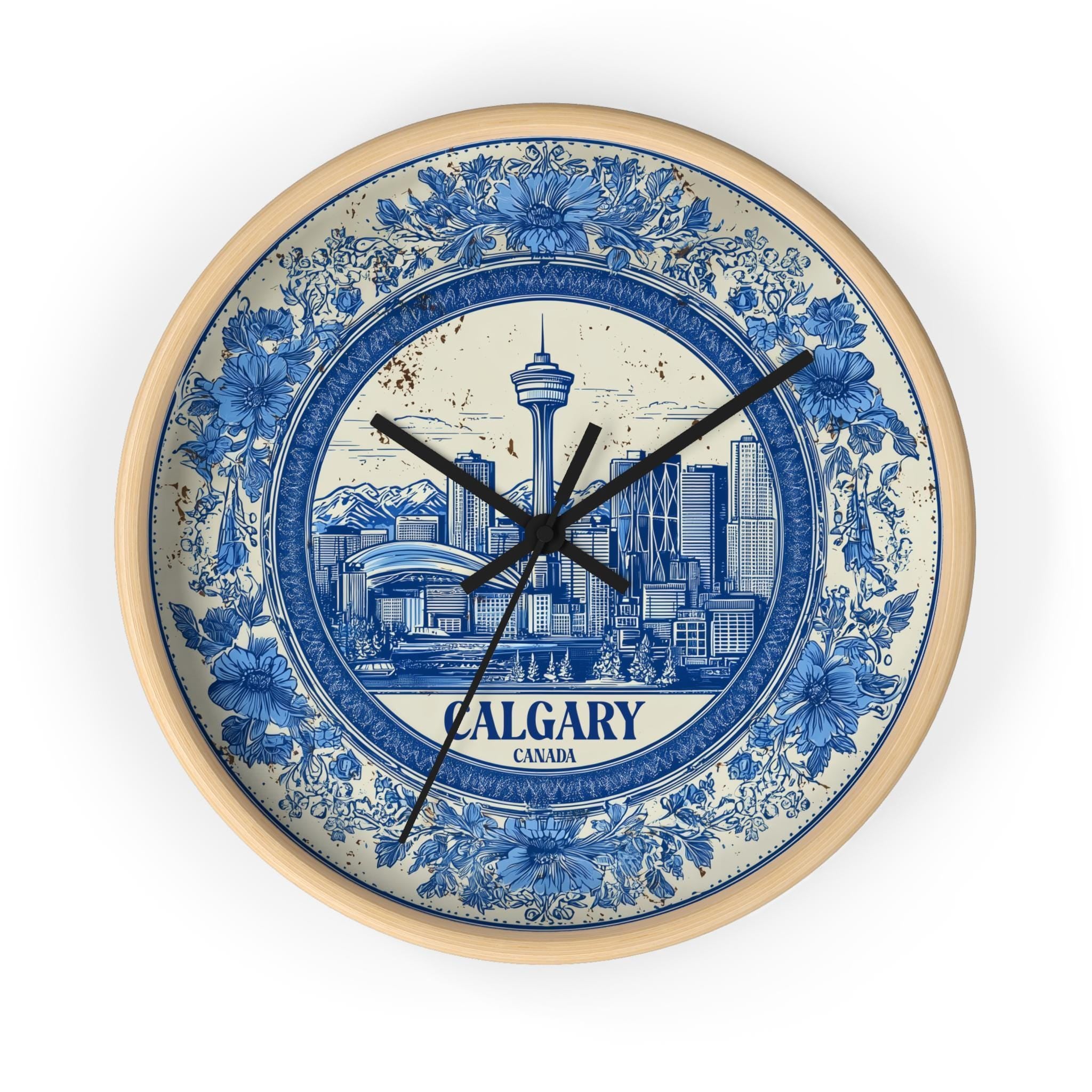 Calgary Canada Wall Clock, Delf style Home Decor, Vintage City Travel Keepsake Art