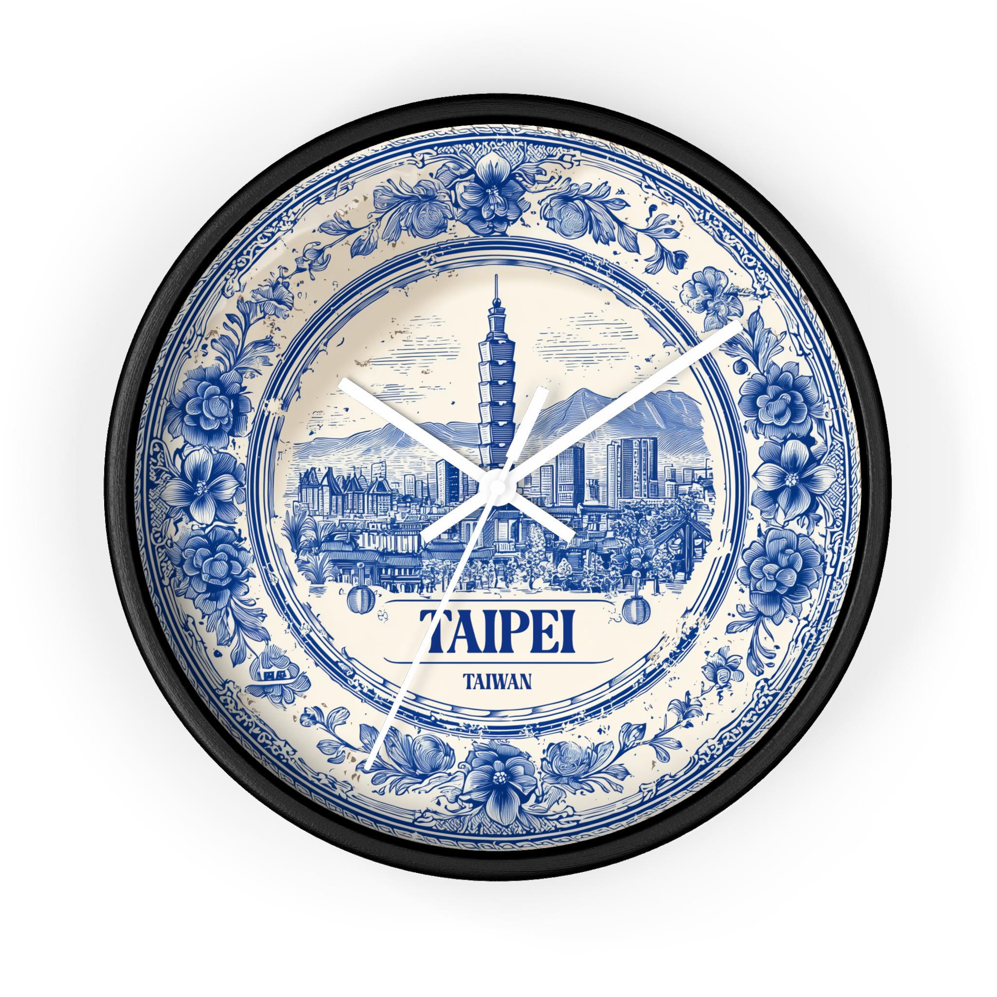 Taipei Taiwan Wall Clock, Delf style Home Decor, Vintage City Travel Keepsake Art