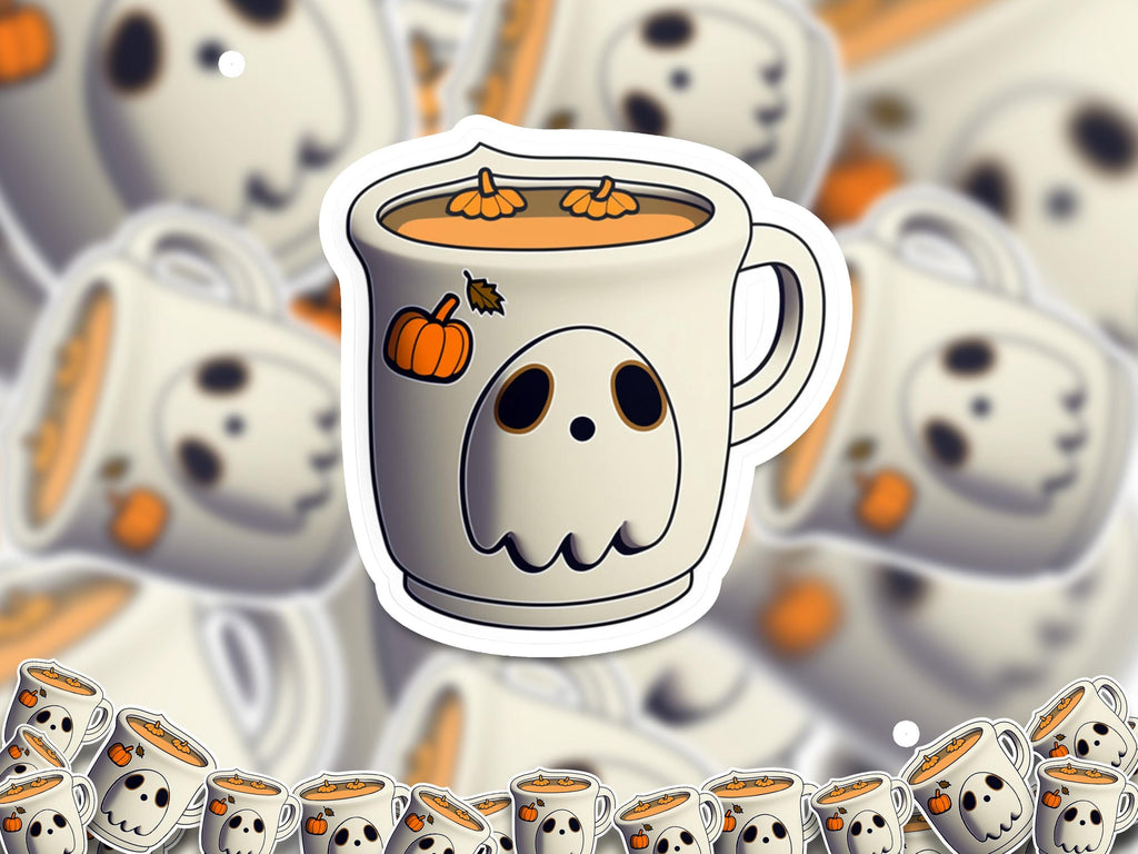 Pumpkin Ghost latte Sticker, Cute Kawaii Halloween Spooky Vinyl Decal, Witch spice