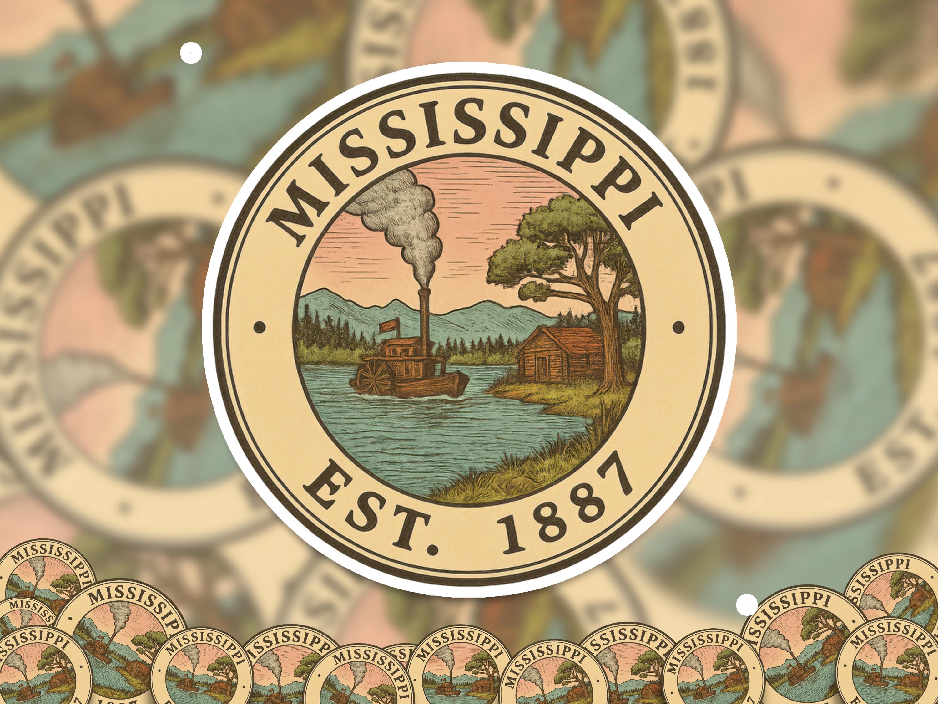 Mississippi Sticker, Vintage US States Retro Decal, Waterproof Retro Travel Collection for Laptop Tumbler