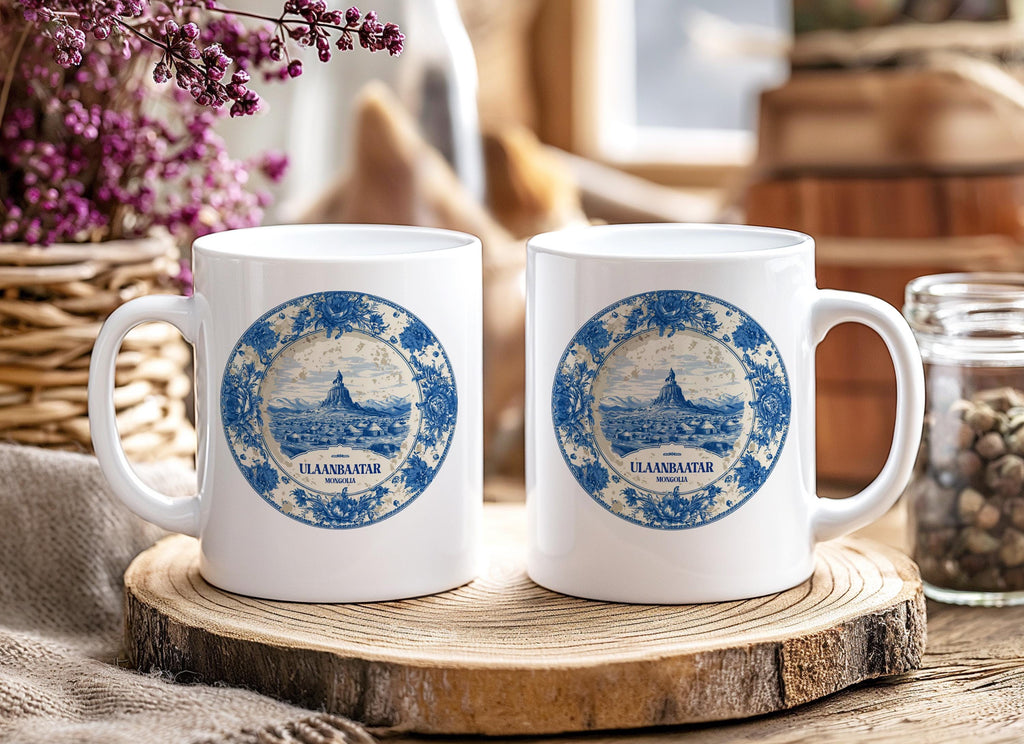 Ulaanbaatar Mongolia Mug, Custom Delft Style cup, Personalized Vintage Travel City Gift