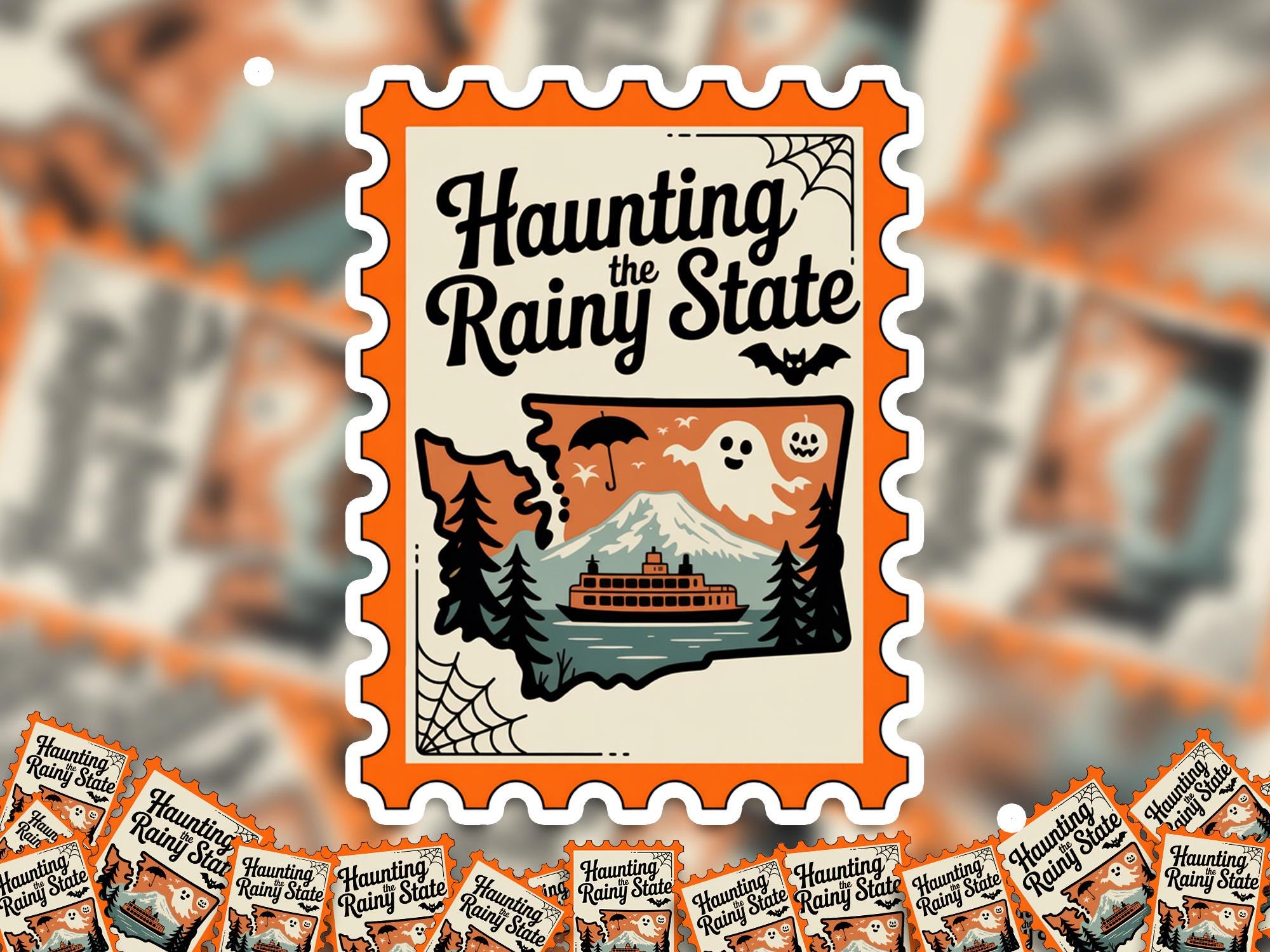 Washington Stamp Halloween Sticker, Spooky USA Kiss-Cut Vinyl, Waterproof Decal, United States Travel