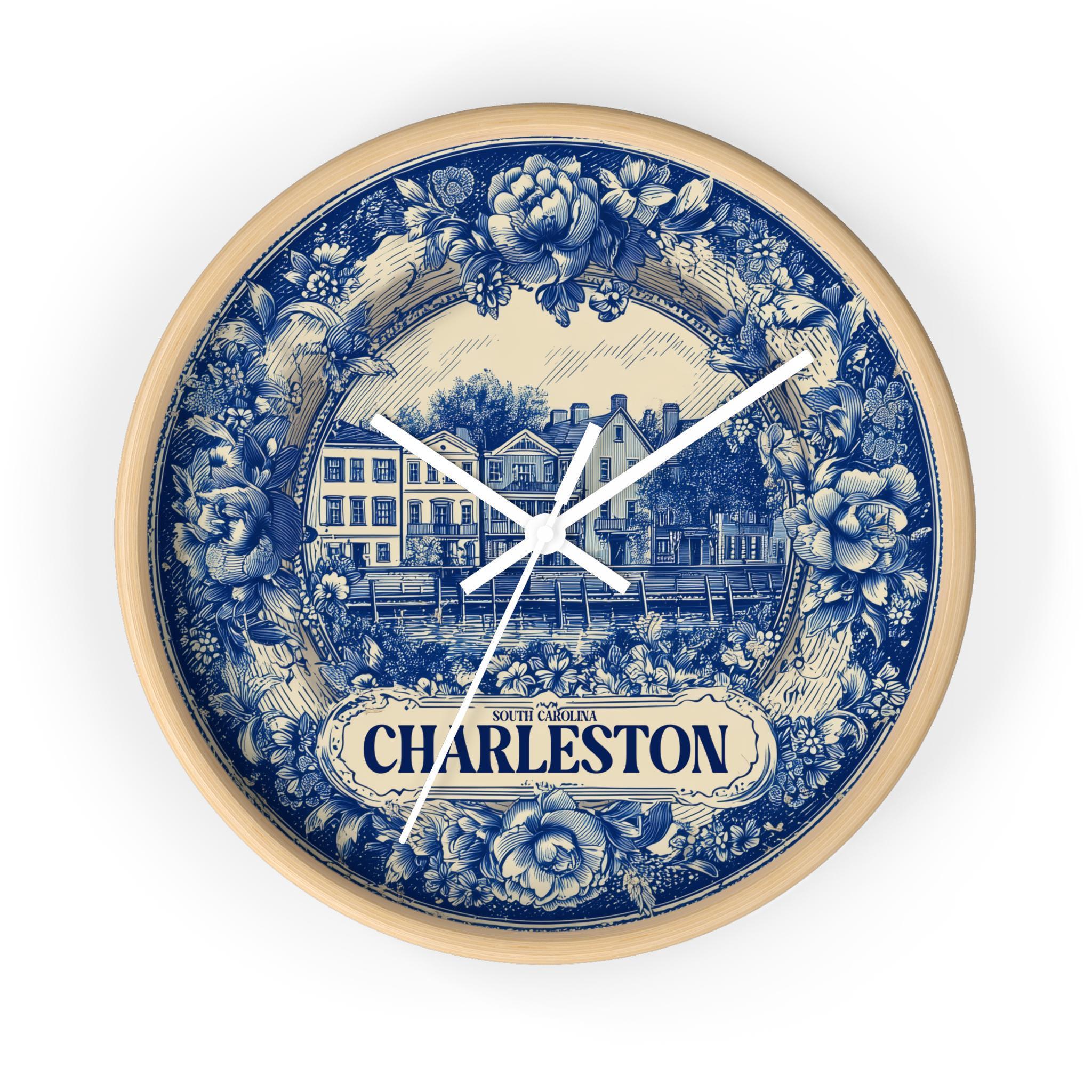 Charleston South Carolina Wall Clock, Delf style Home Decor, Vintage City Travel Keepsake Art