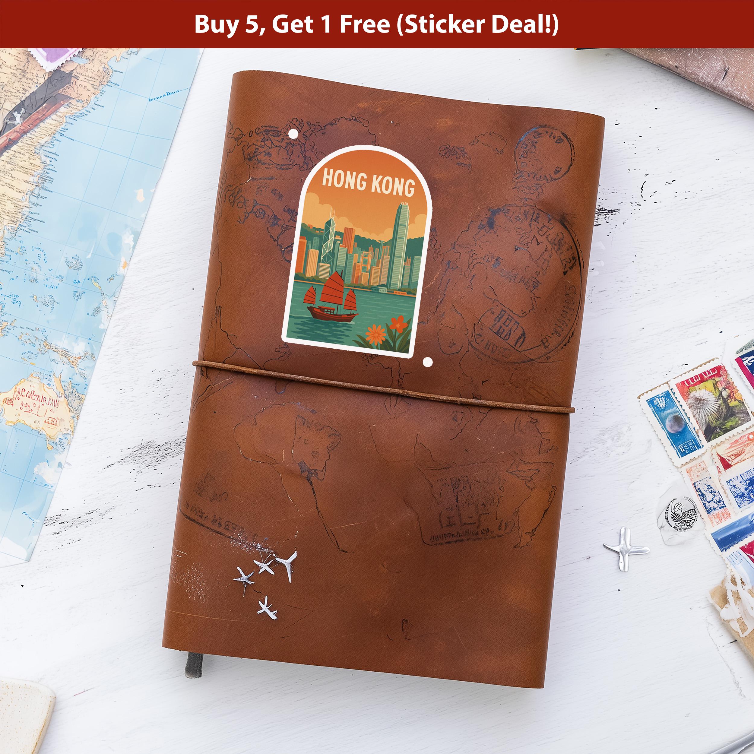 Hong Kong China Sticker, Vintage City Vinyl Decal, Retro Travel Lover Collection, Journal Scrapbook