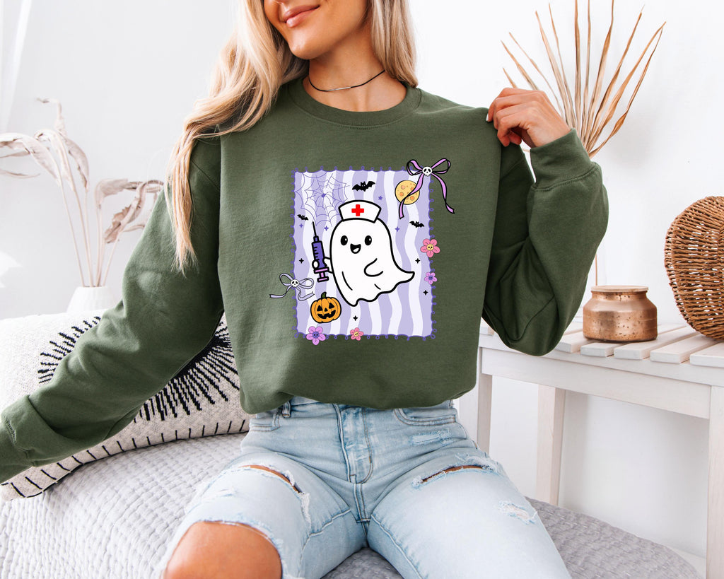 Ghost Nurse Cute Halloween Sweatshirt, Halloween Gift for Nurse Sweater, Nurse Spooky , Nurse Halloween Boo Boo Crew