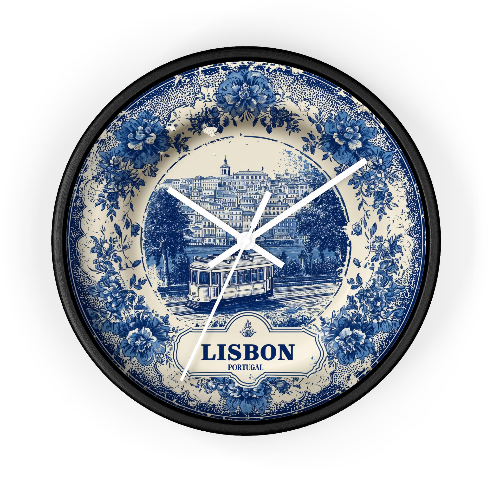 Lisbon Portugal Wall Clock, Delf style Home Decor, Vintage City Travel Keepsake Art