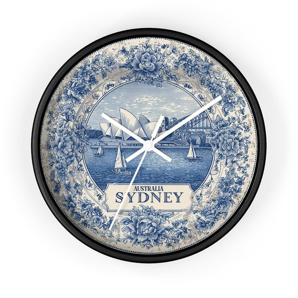 Sydney Australia Wall Clock, Delft style Home Decor, Vintage City Travel Keepsake Art