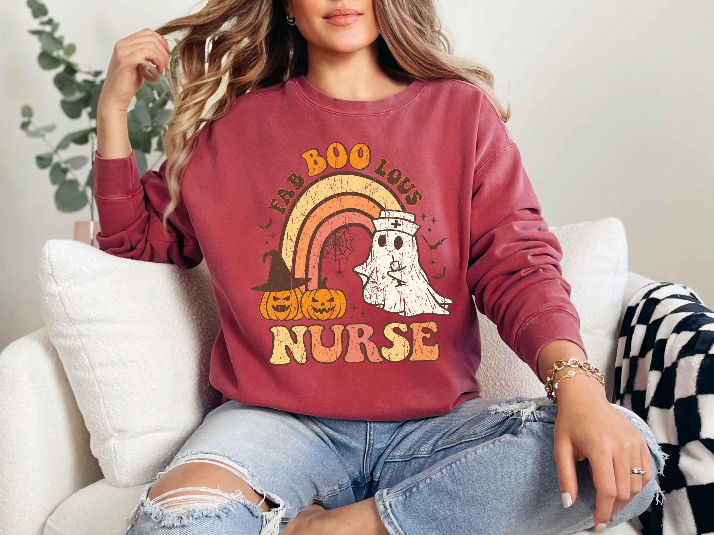 Faboolous Nurse Halloween Sweatshirt, Spooky RN Fall Top Cozy Autumn Pullover, Cute Retro Gift for Nurse
