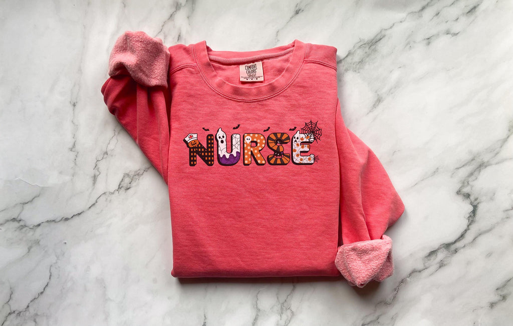 Halloween Nurse Shirt, Spooky Letters NURSE Tee, Ghost Bat Spider Eyeball RN Shirt, Cute Fall Nursing Gift, Creepy Cute T-shirt for Nurses