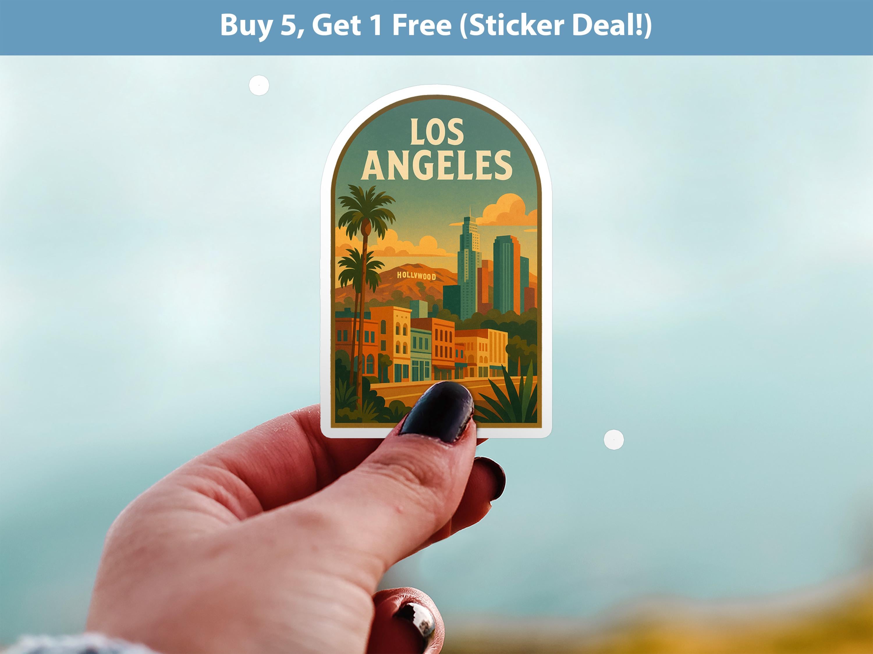 Los Angeles Sticker California, Vintage City Vinyl Decal, Retro Travel Lover Collection, Journal Scrapbook