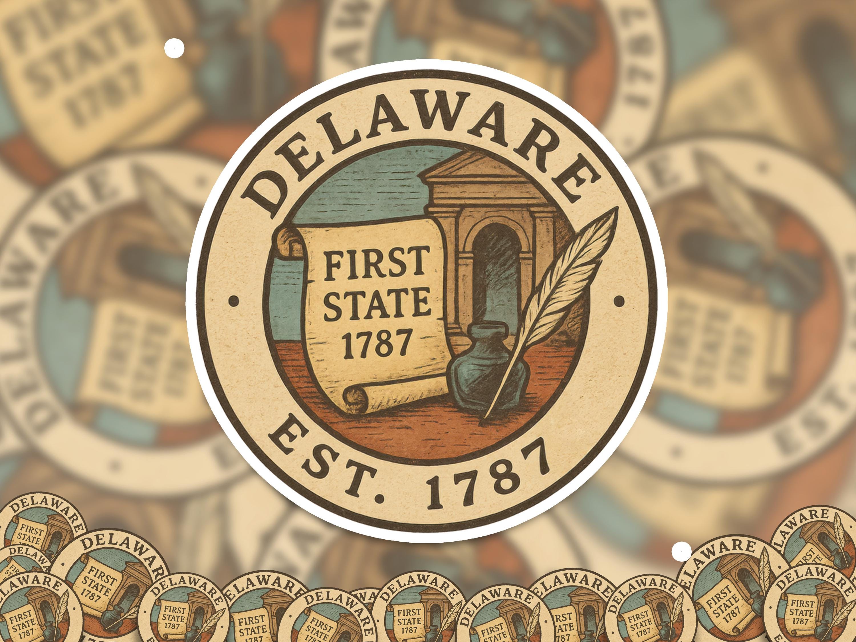 Delaware Sticker, Vintage US States Retro Decal, Waterproof Retro Travel Collection for Laptop Tumbler