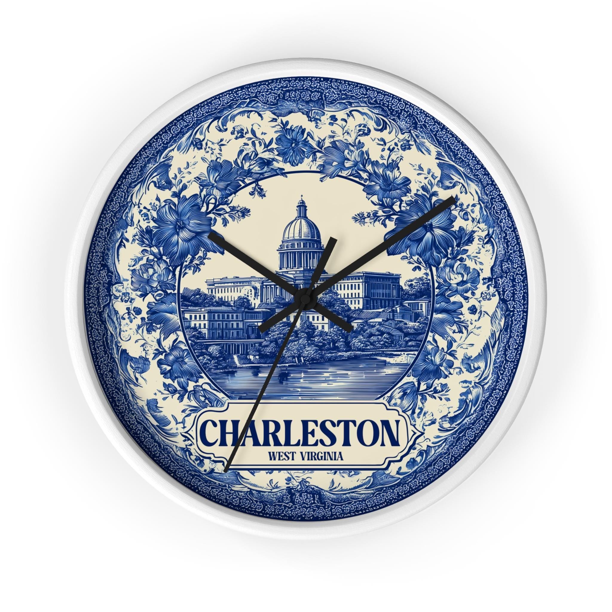 Charleston West Virginia Wall Clock, Delf style Home Decor, Vintage City Travel Keepsake Art