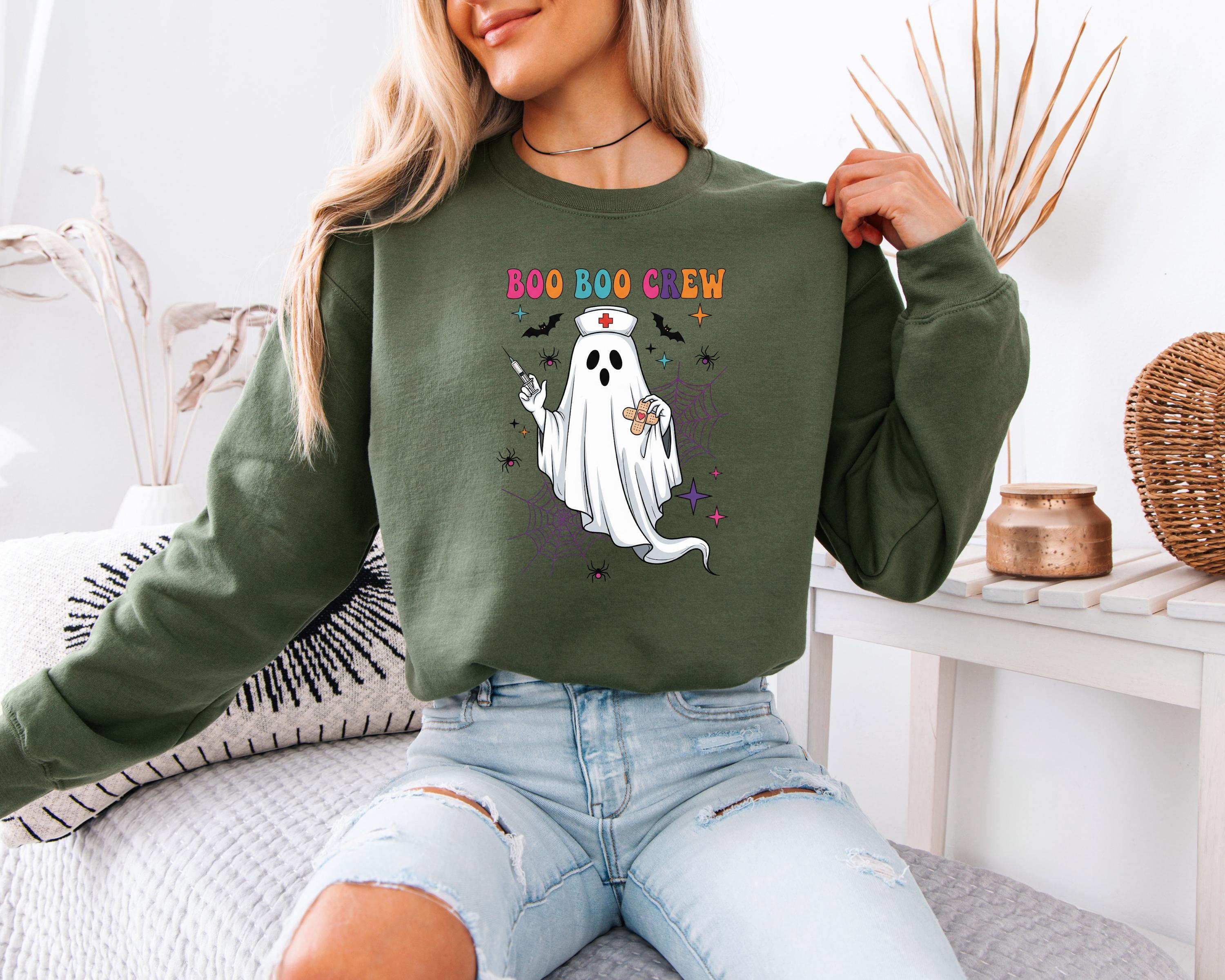 Boo Boo Crew Nurse Halloween Sweatshirt, Halloween Gift for Nurse Medical Lab, Nurse Spooky , Nurse Halloween Boo Boo Crew