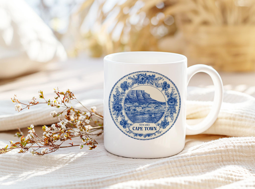 Cape Town South Africa Mug, Custom Delft Style cup, Personalized Vintage Travel City Gift