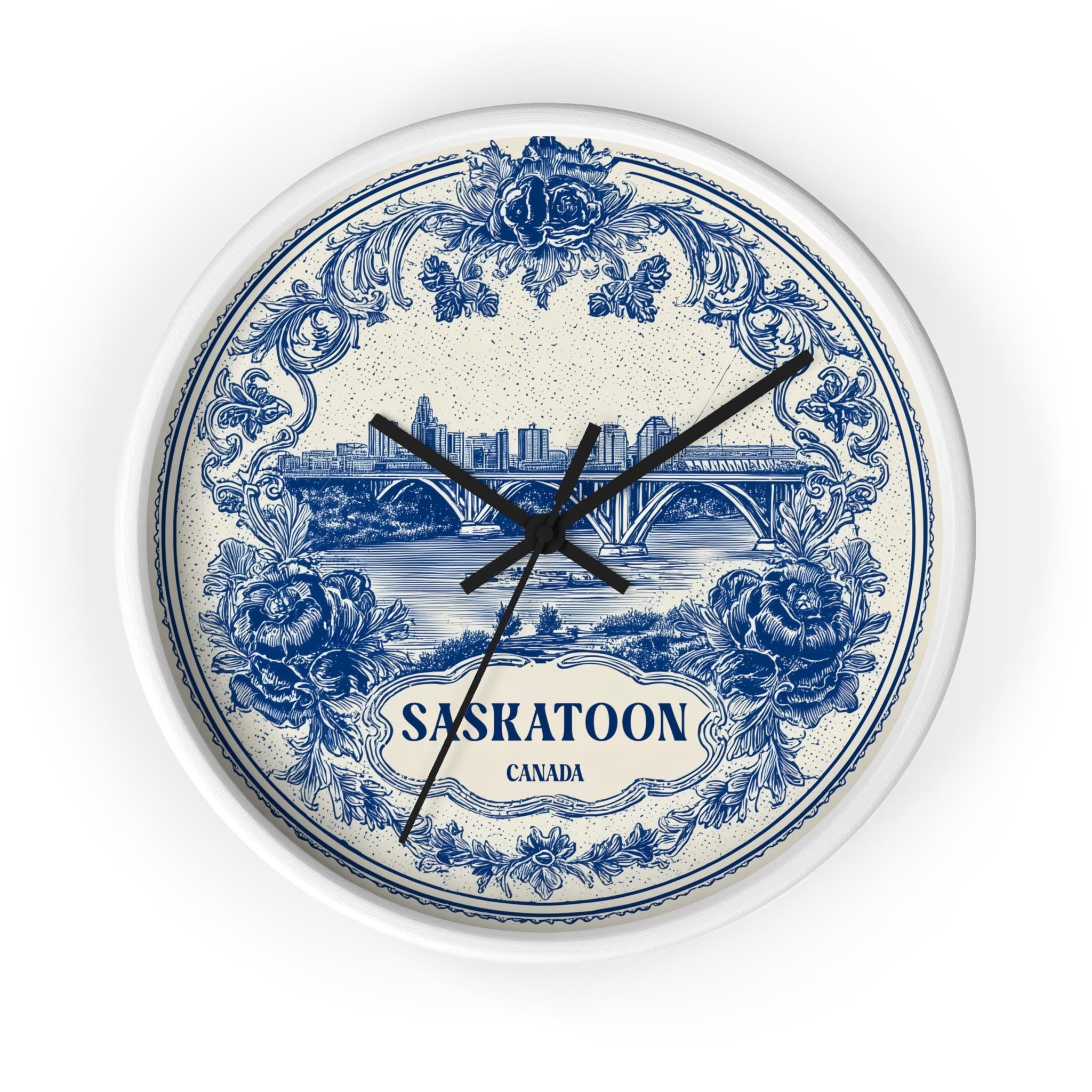 Saskatoon Canada Wall Clock, Delf style Home Decor, Vintage City Travel Keepsake Art