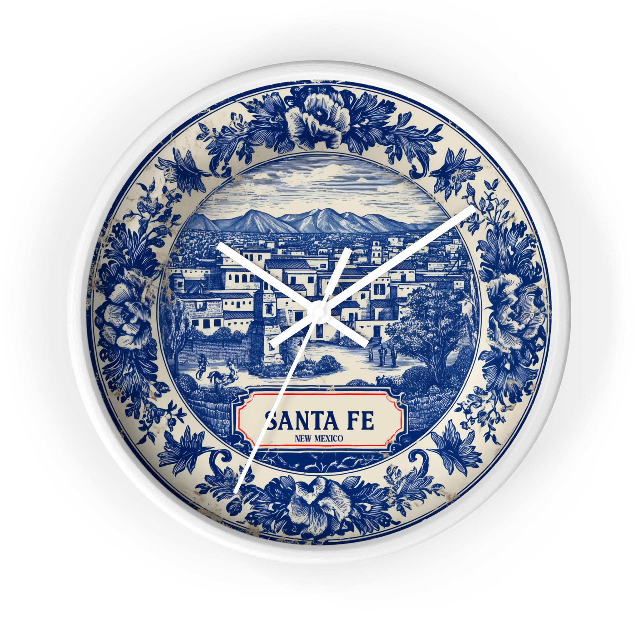 Santa Fe New Mexico Wall Clock, Delf style Home Decor, Vintage City Travel Keepsake Art