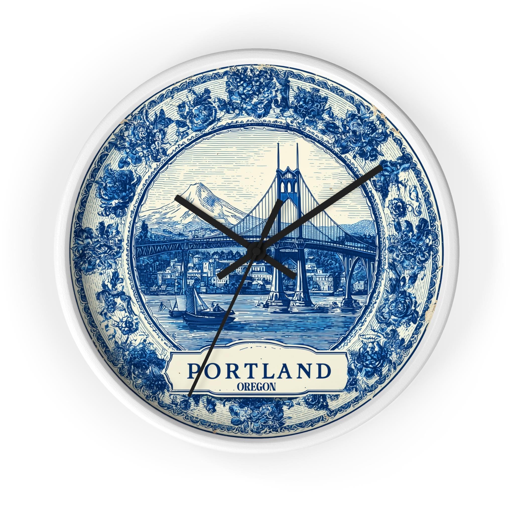 Portland Oregon Wall Clock, Delf style Home Decor, Vintage City Travel Keepsake Art