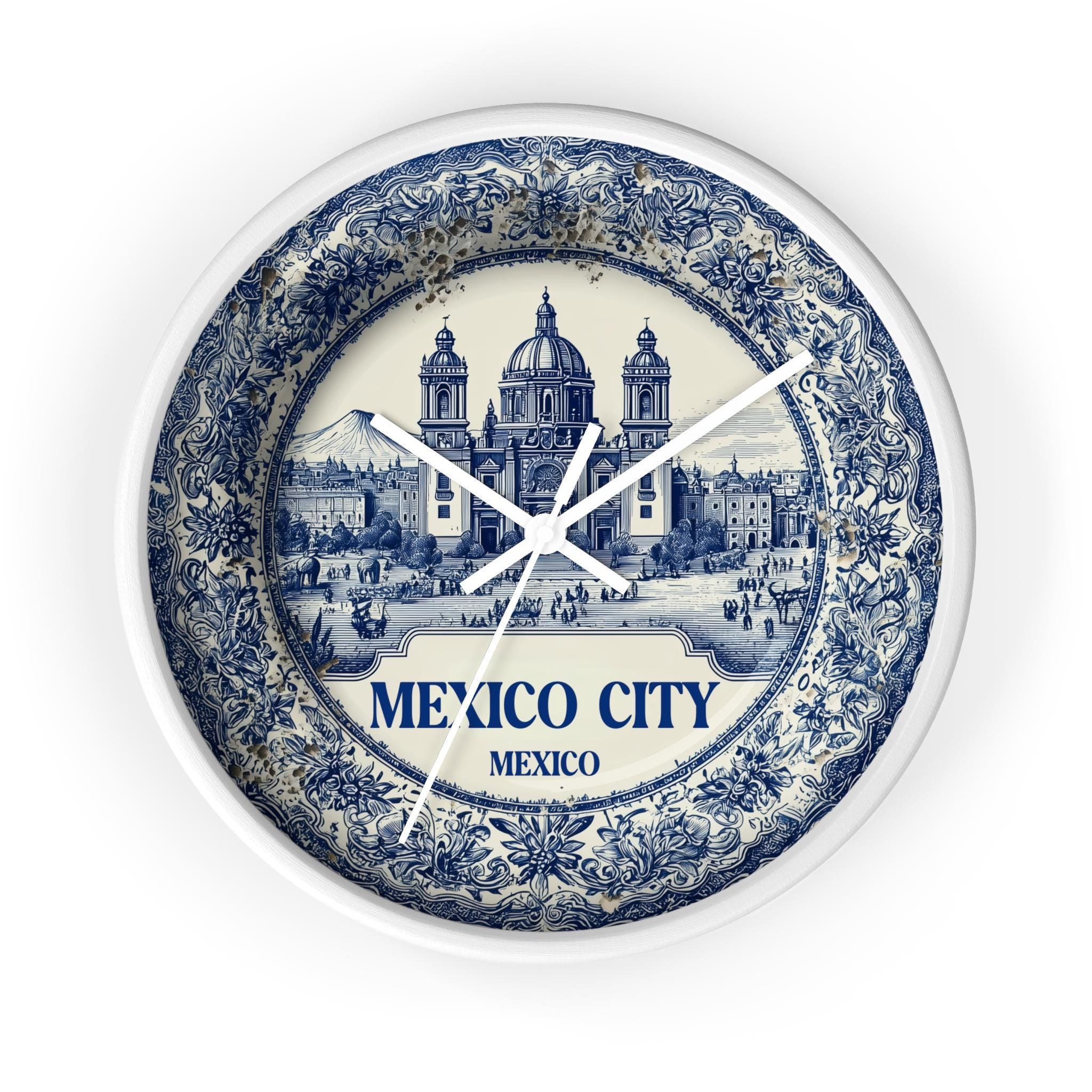 Mexico City Mexico Wall Clock, Delf style Home Decor, Vintage City Travel Keepsake Art