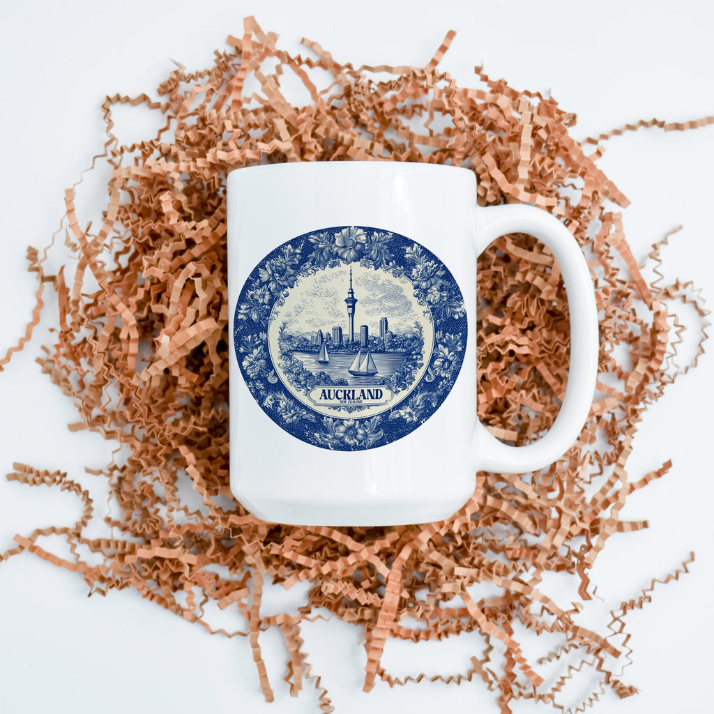 auckland New Zealand Mug, Custom Delft Style cup, Personalized Vintage Travel City Gift