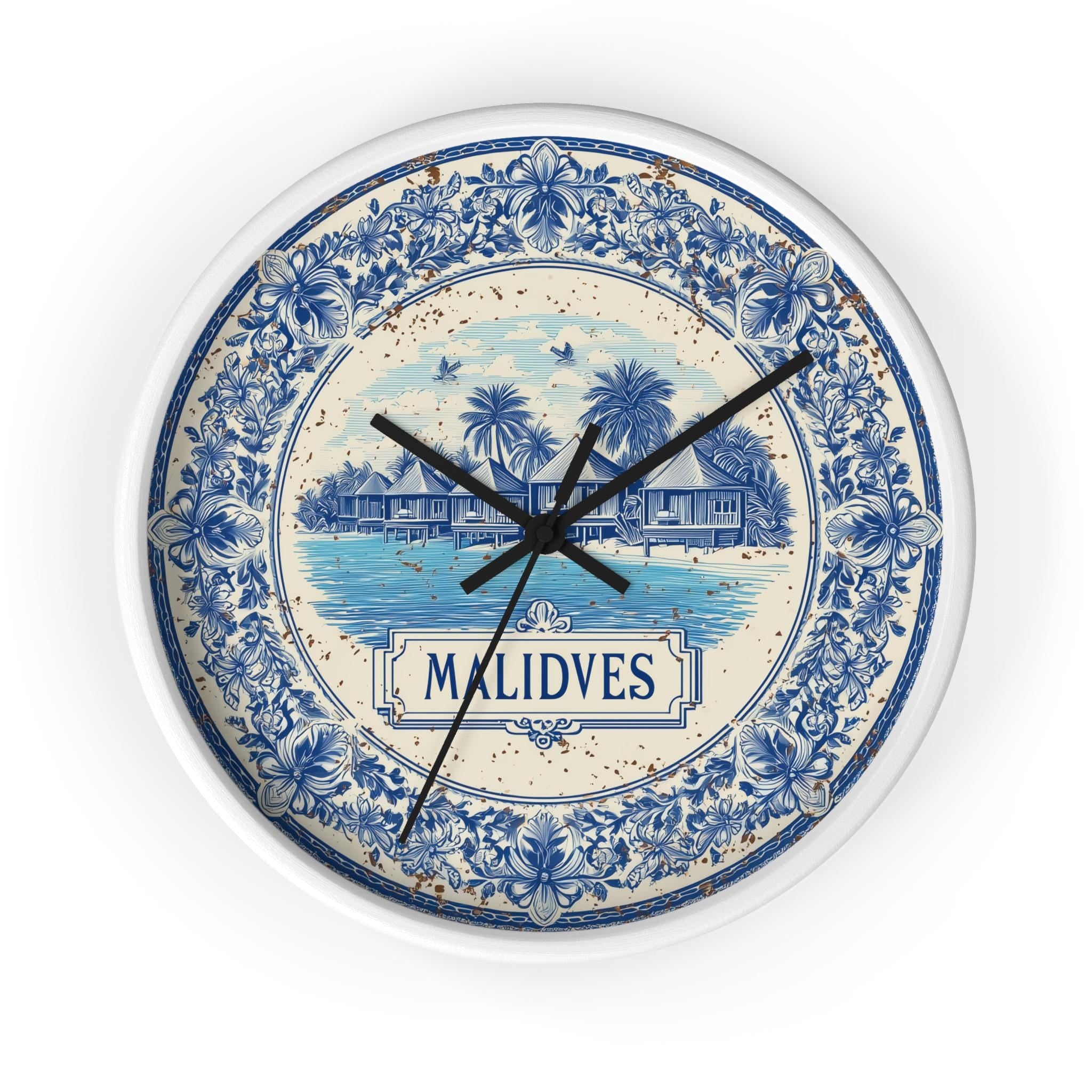 Maldives Wall Clock, Delf style Home Decor, Vintage City Travel Keepsake Art