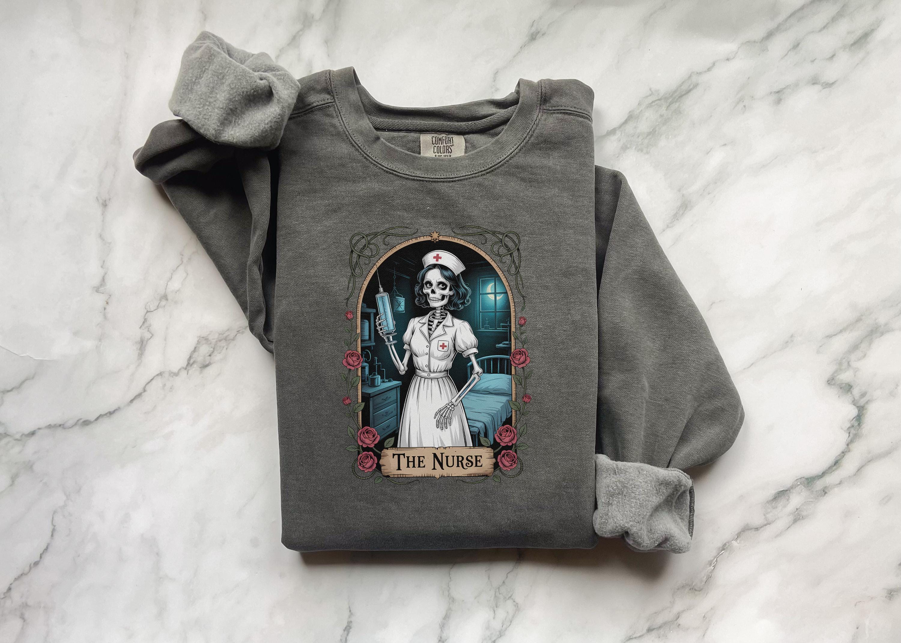 Witchy Nurse Halloween Shirt: Spooky Skeleton RN, Gothic Medical Apparel