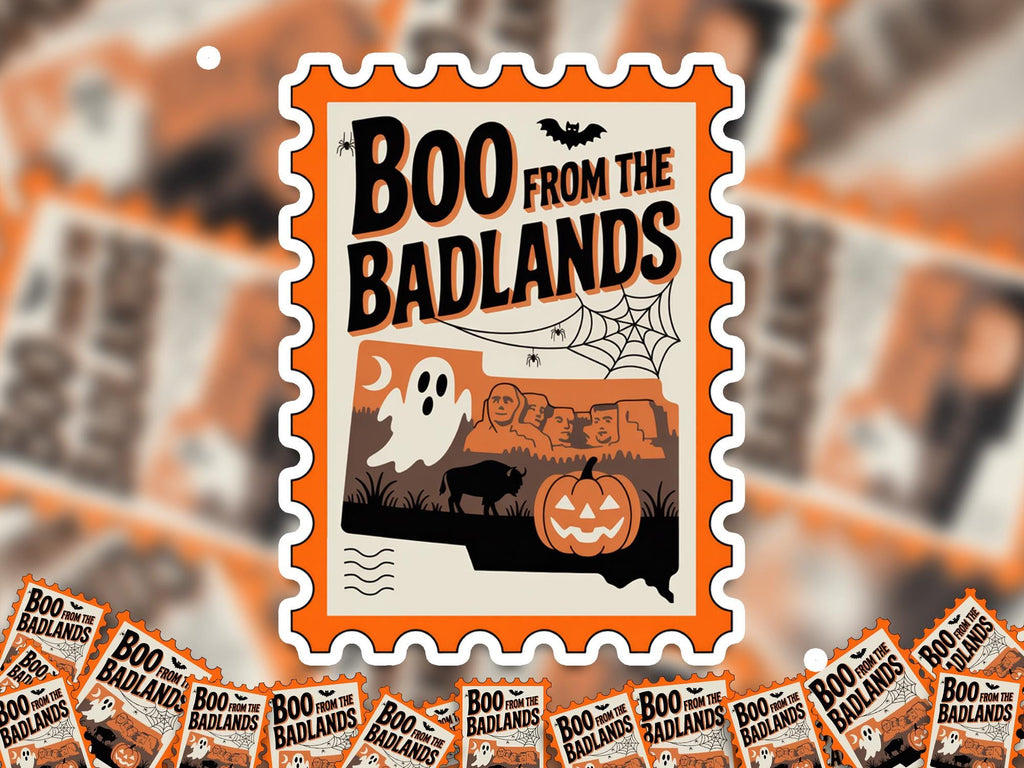 South Dakota Stamp Halloween Sticker, Spooky USA Kiss-Cut Vinyl, Waterproof Decal, United States Travel