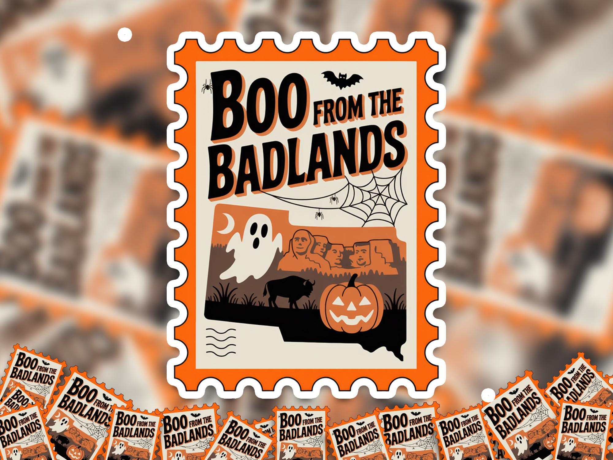 South Dakota Stamp Halloween Sticker, Spooky USA Kiss-Cut Vinyl, Waterproof Decal, United States Travel