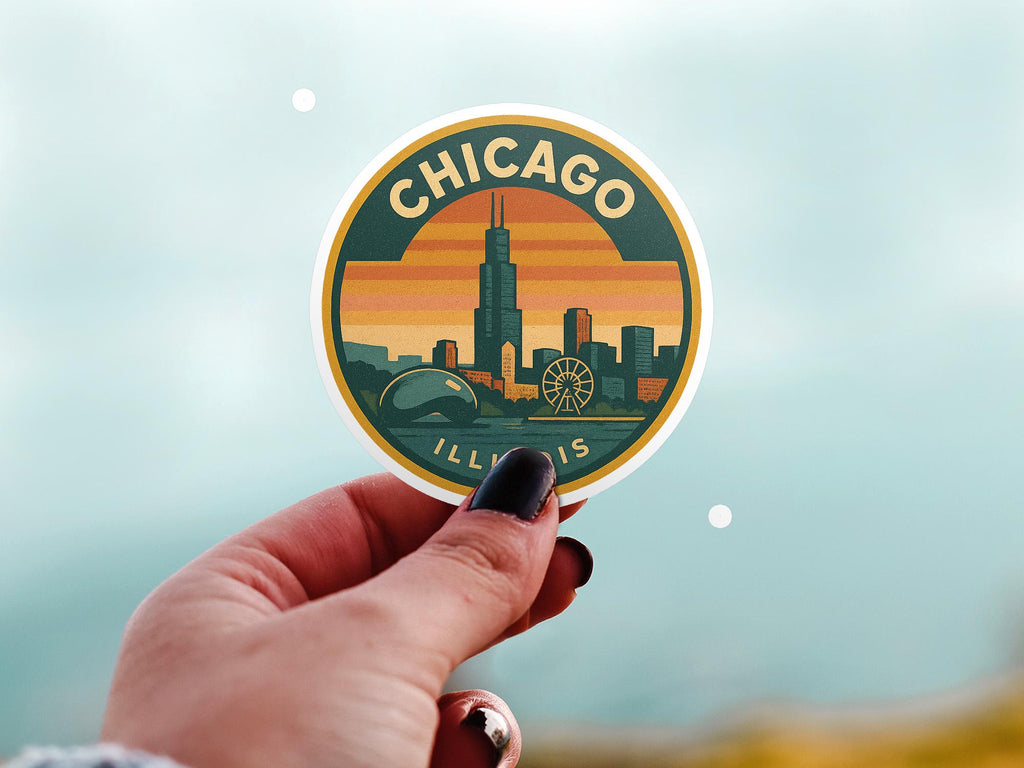 Chicago Illinois US Kiss-Cut Vinyl, Waterproof Decal, Retro Travel Lover Collection