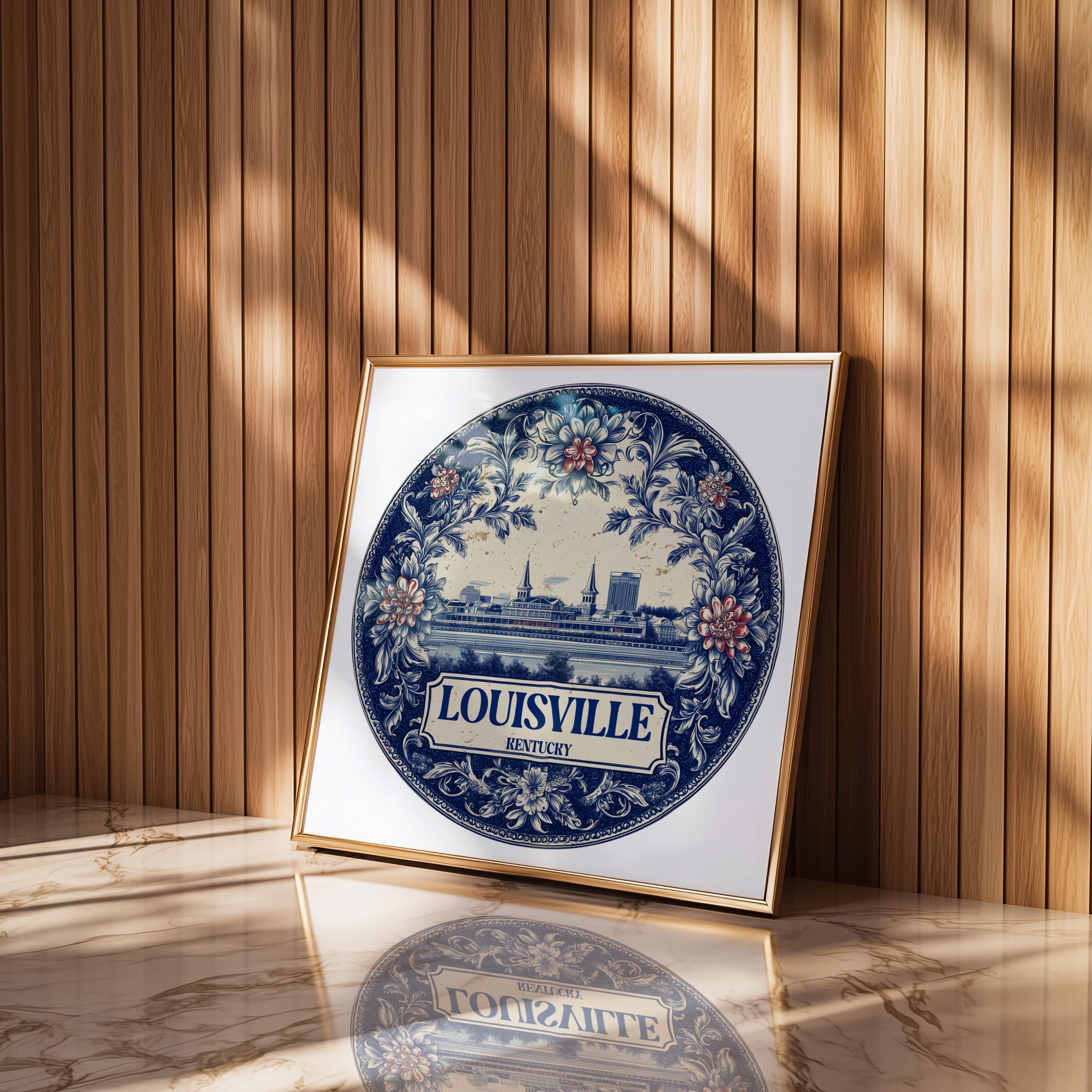 Louisville Kentucky Wall Art, Vintage Delft Blue Poster, City Print, Travel Home Decor