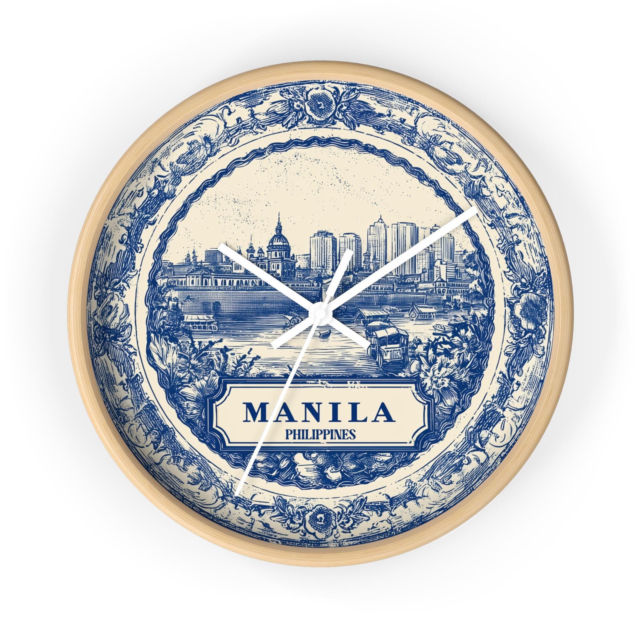 Manila Philippines Wall Clock, Delf style Home Decor, Vintage City Travel Keepsake Art