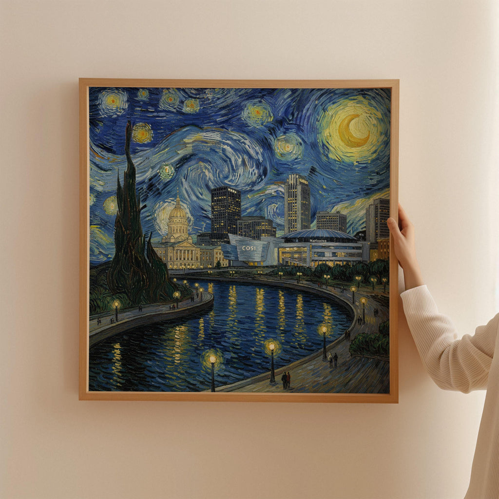 Columbus Ohio Starry Night Wall Art, Van Gogh Print, Travel Gift Home Decor