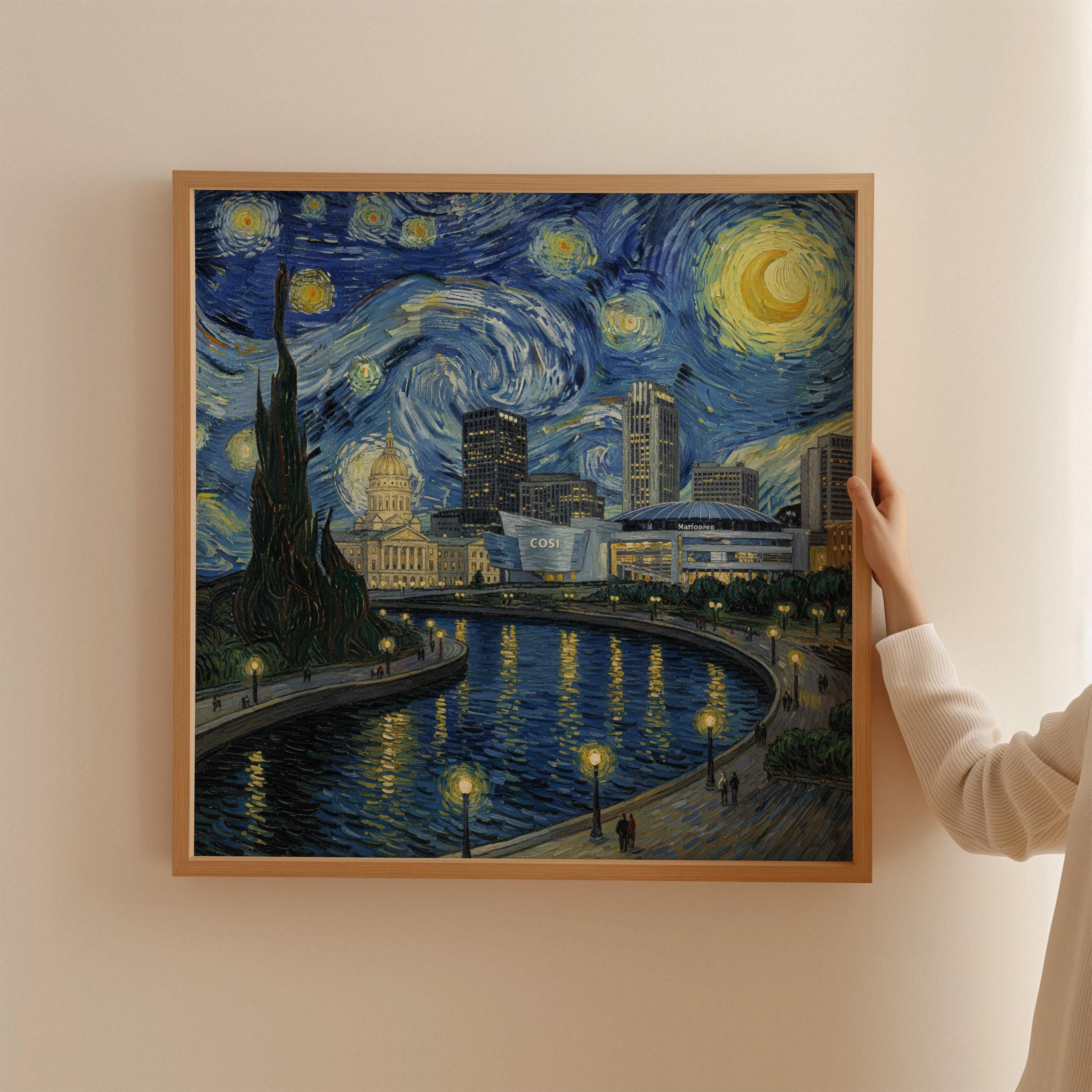 Columbus Ohio Starry Night Wall Art, Van Gogh Print, Travel Gift Home Decor