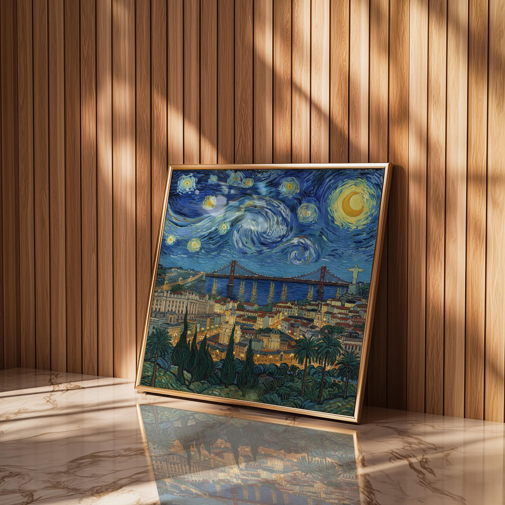 Lisbon Portugal Starry Night Wall Art, Van Gogh Print, Travel Gift Home Decor