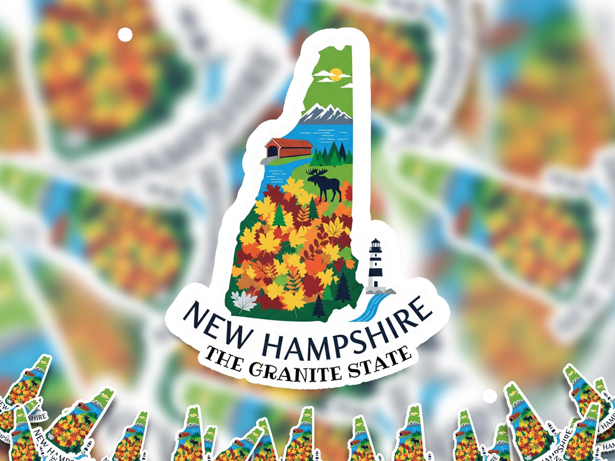 New Hampshire State Sticker, USA Kiss-Cut Vinyl, Landmark Waterproof Decal, United States Travel Collection