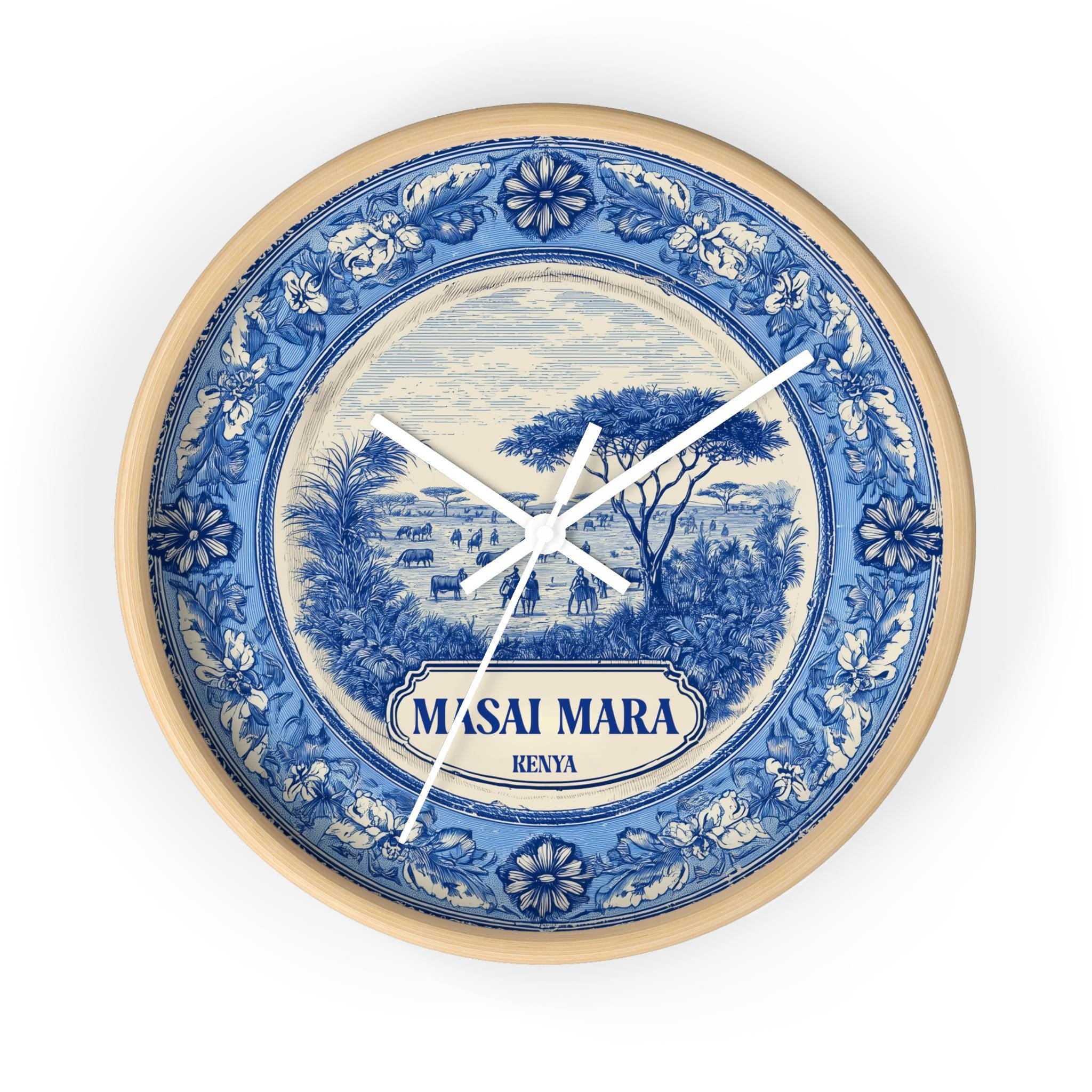 Masai Mara Kenya Wall Clock, Delf style Home Decor, Vintage City Travel Keepsake Art