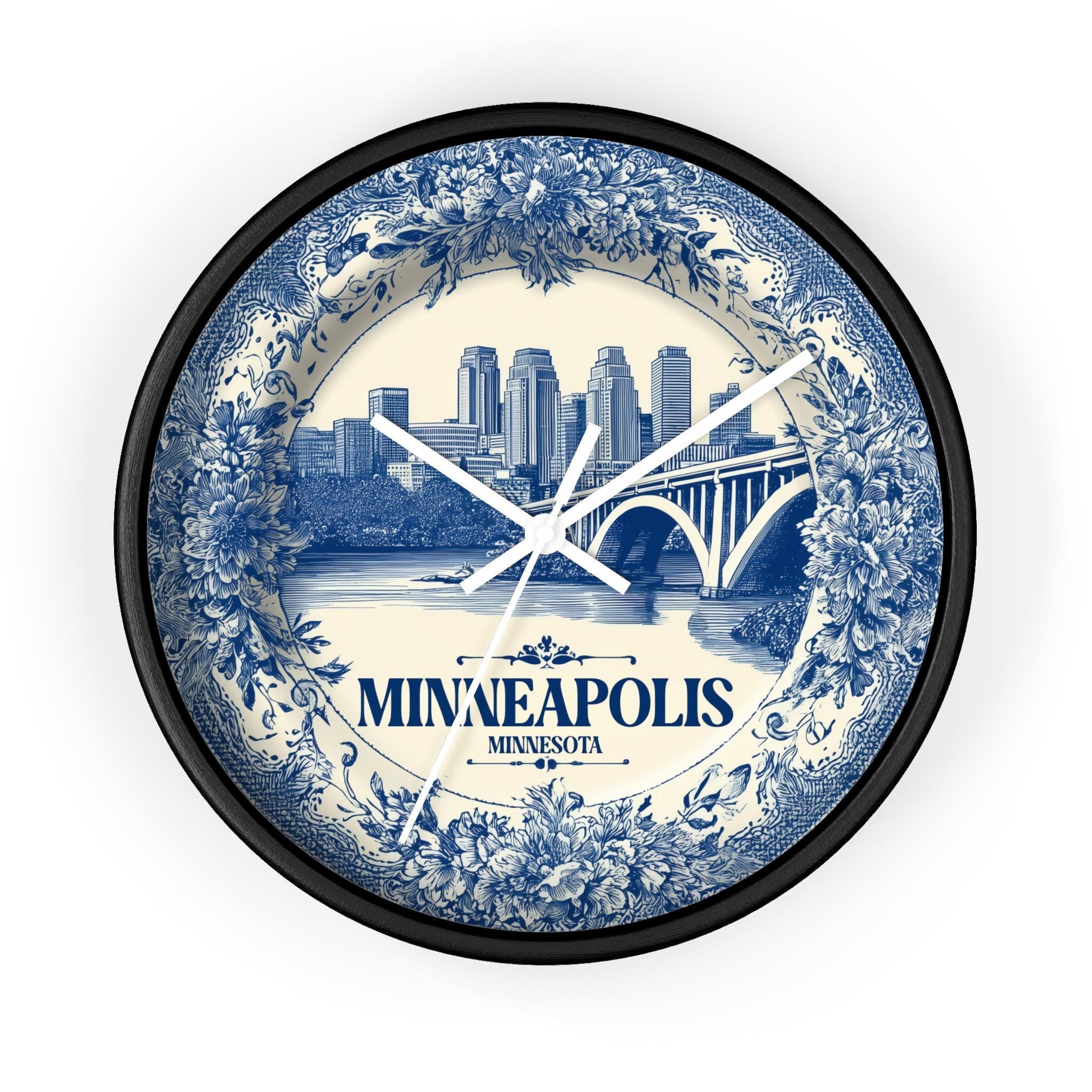 Minneapolis Minnesota Wall Clock, Delf style Home Decor, Vintage City Travel Keepsake Art
