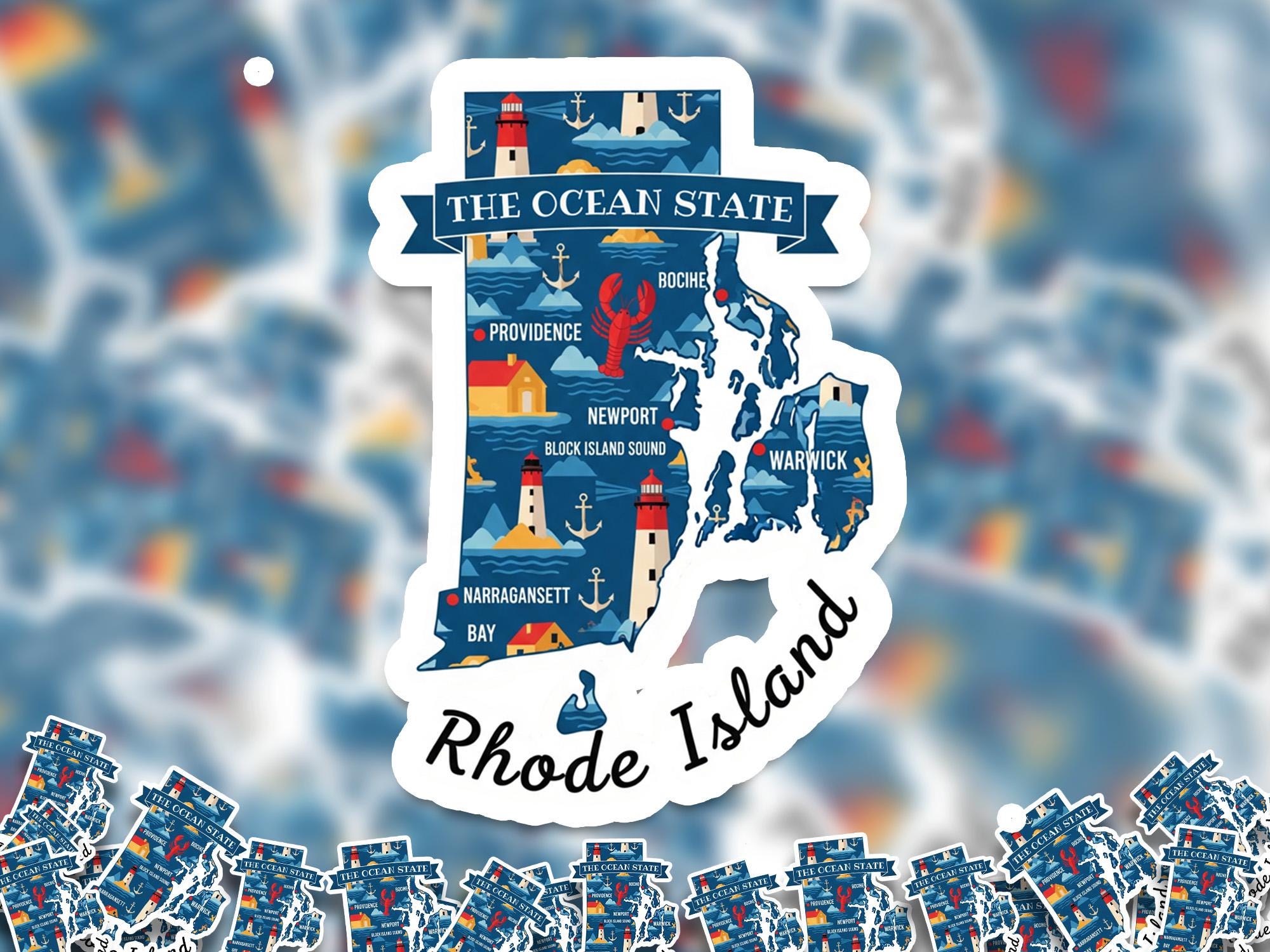 Rhode Island State Sticker, USA Kiss-Cut Vinyl, Landmark Waterproof Decal, United States Travel Collection