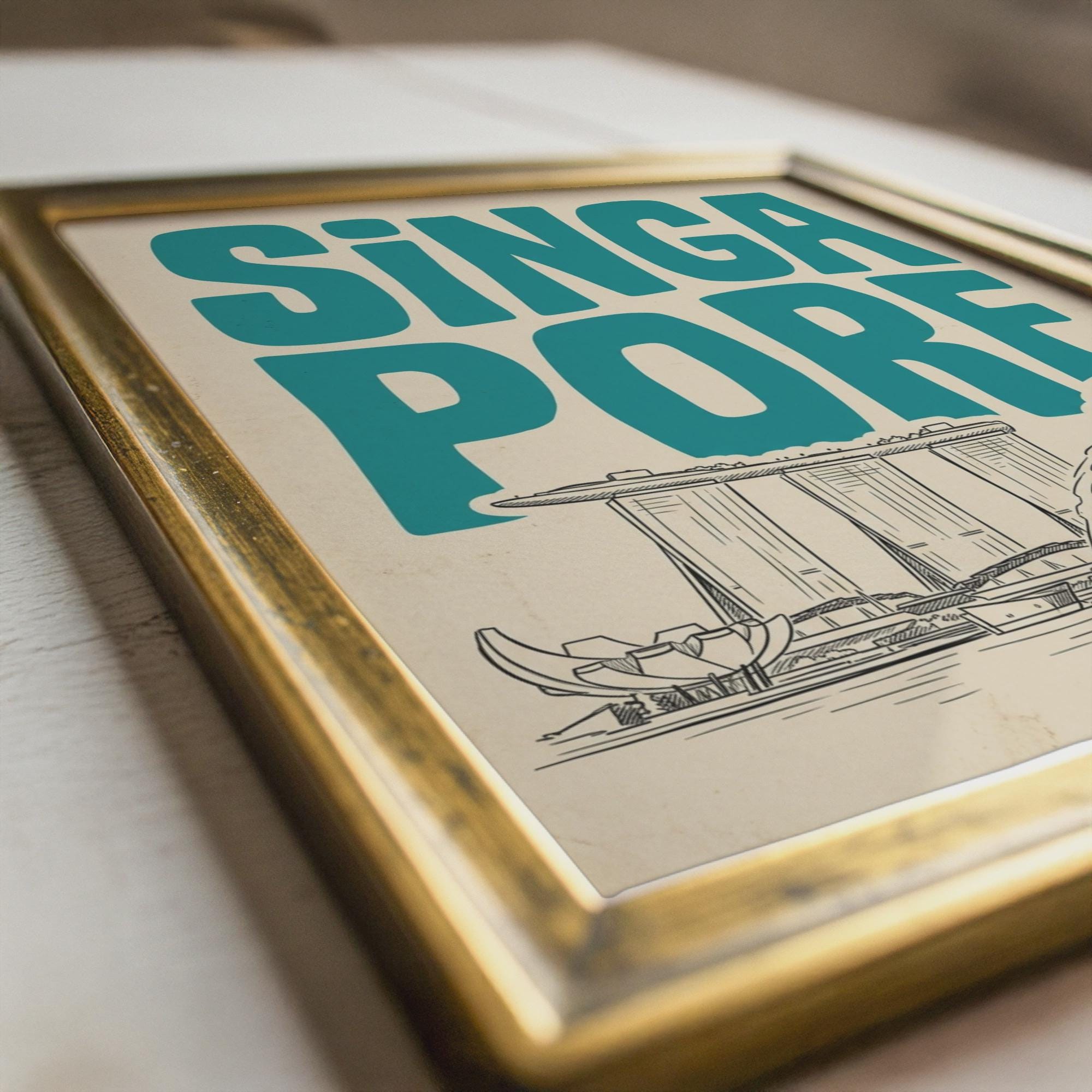 Singapore Skyline Wall Art, Retro Travel Print, Framed Canvas