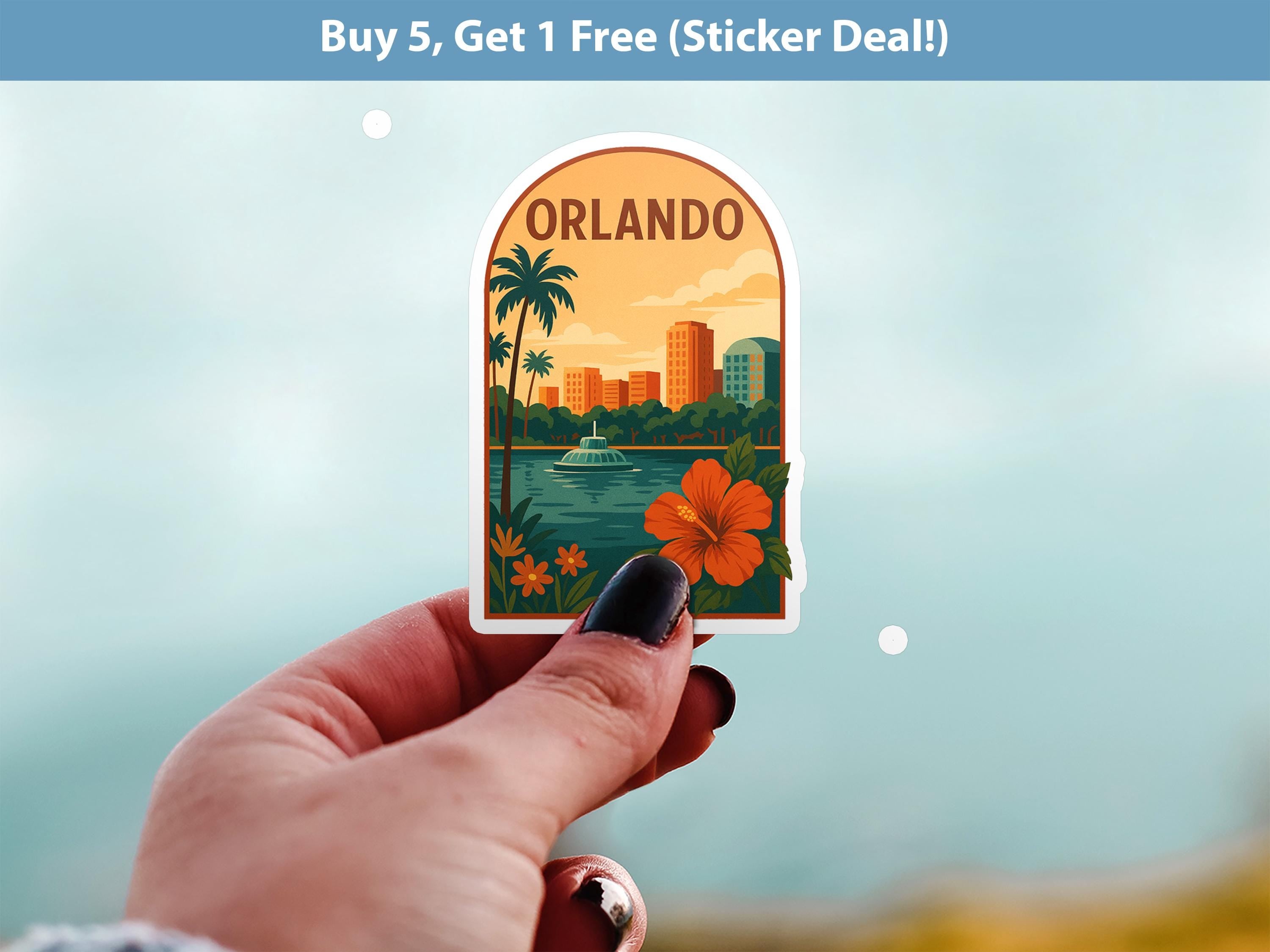 Orlando Florida Sticker, Vintage City Vinyl Decal, Retro Travel Lover Collection, Journal Scrapbook