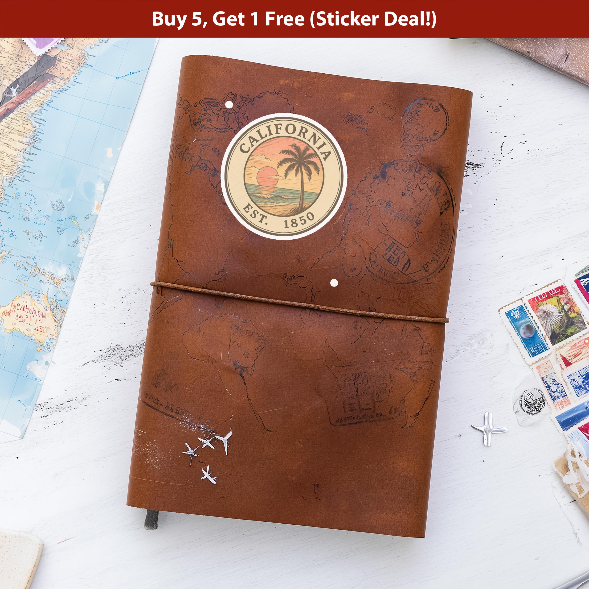 California Sticker, Vintage US States Retro Decal, Waterproof Retro Travel Collection for Laptop Tumbler